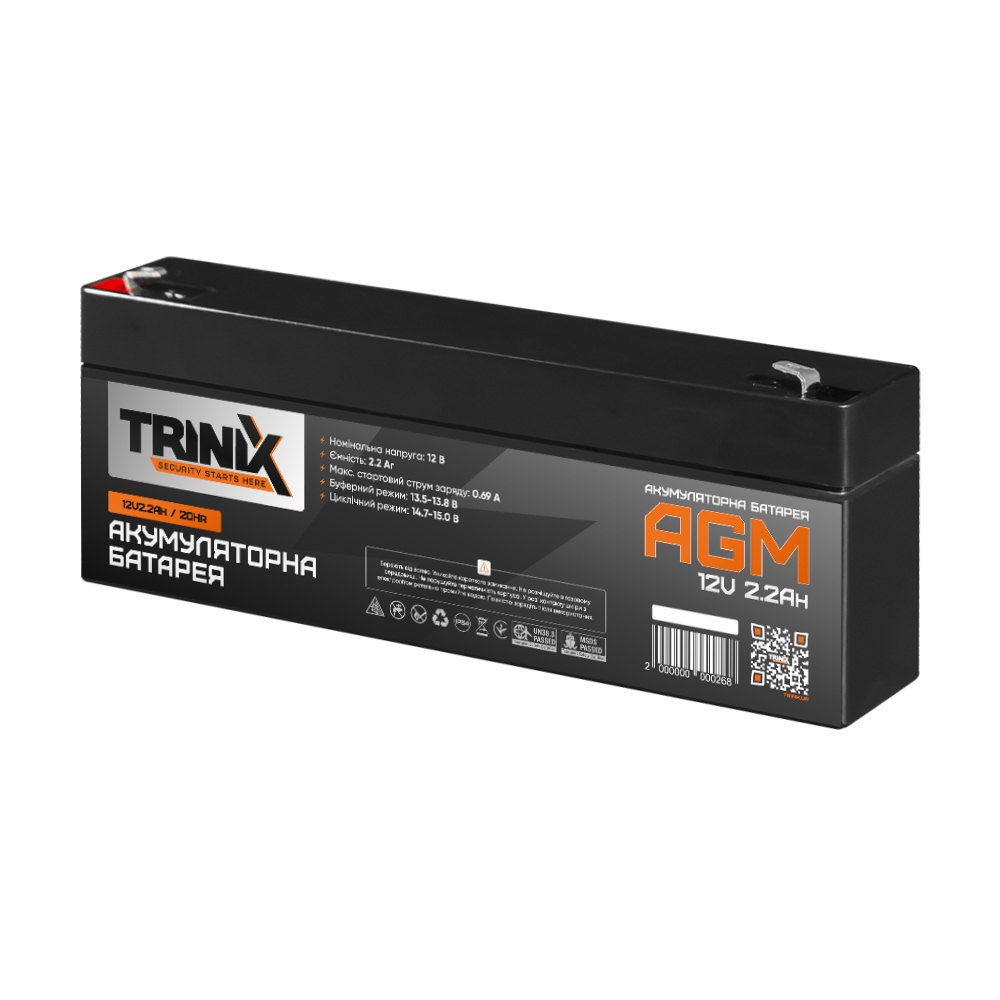 Аккумуляторная батарея 12В 2.2Ач Trinix 12V2.2Ah/20Hr AGM свинцово-кислотная купить в Украине