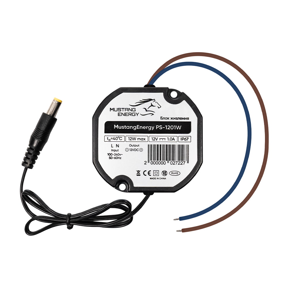 Блок живлення Mustang Energy PS-1201W 12V/1A вологозахищений IP67 купити в Україні