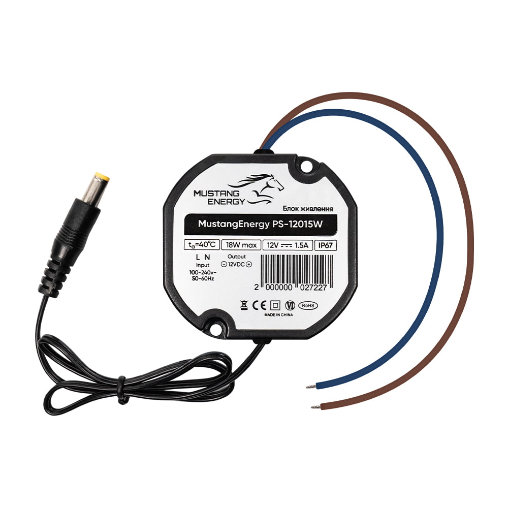 Блок живлення Mustang Energy PS-12015W 12V/1.5A вологозахищений IP67 купити в Україні