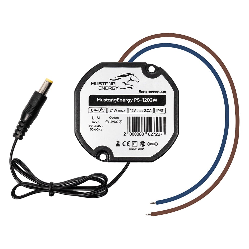 Блок живлення Mustang Energy PS-1202W 12V/2A вологозахищений IP67 купити в Україні