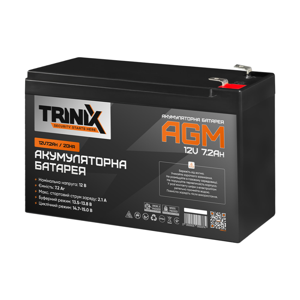 Trinix 12V7.2Ah/20Hr AGM Акумуляторна батарея 12В 7.2А*год свинцево-кислотна купити в Україні