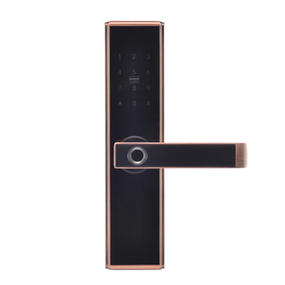 Замок біометричний автономний Trinix TRL-5109BTF Red Bronze Right з Bluetooth, зчитувачем відбитків пальців і карт Mifare купити в Україні