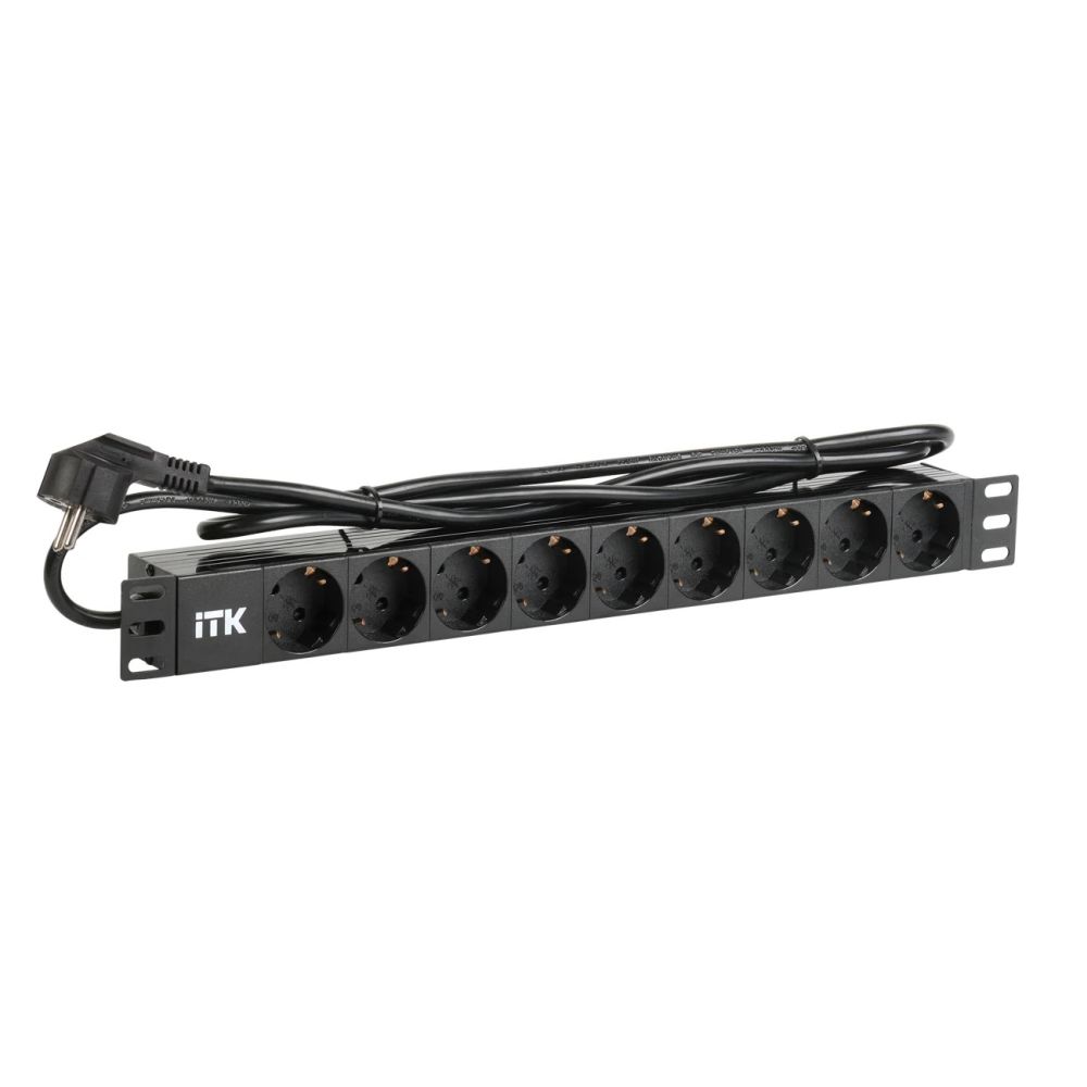 Блок розеток 19" 1U ITK PDU PH22-9D1-P черный на 9 розеток Schuko, кабель 2м, ПВХ купить в Украине