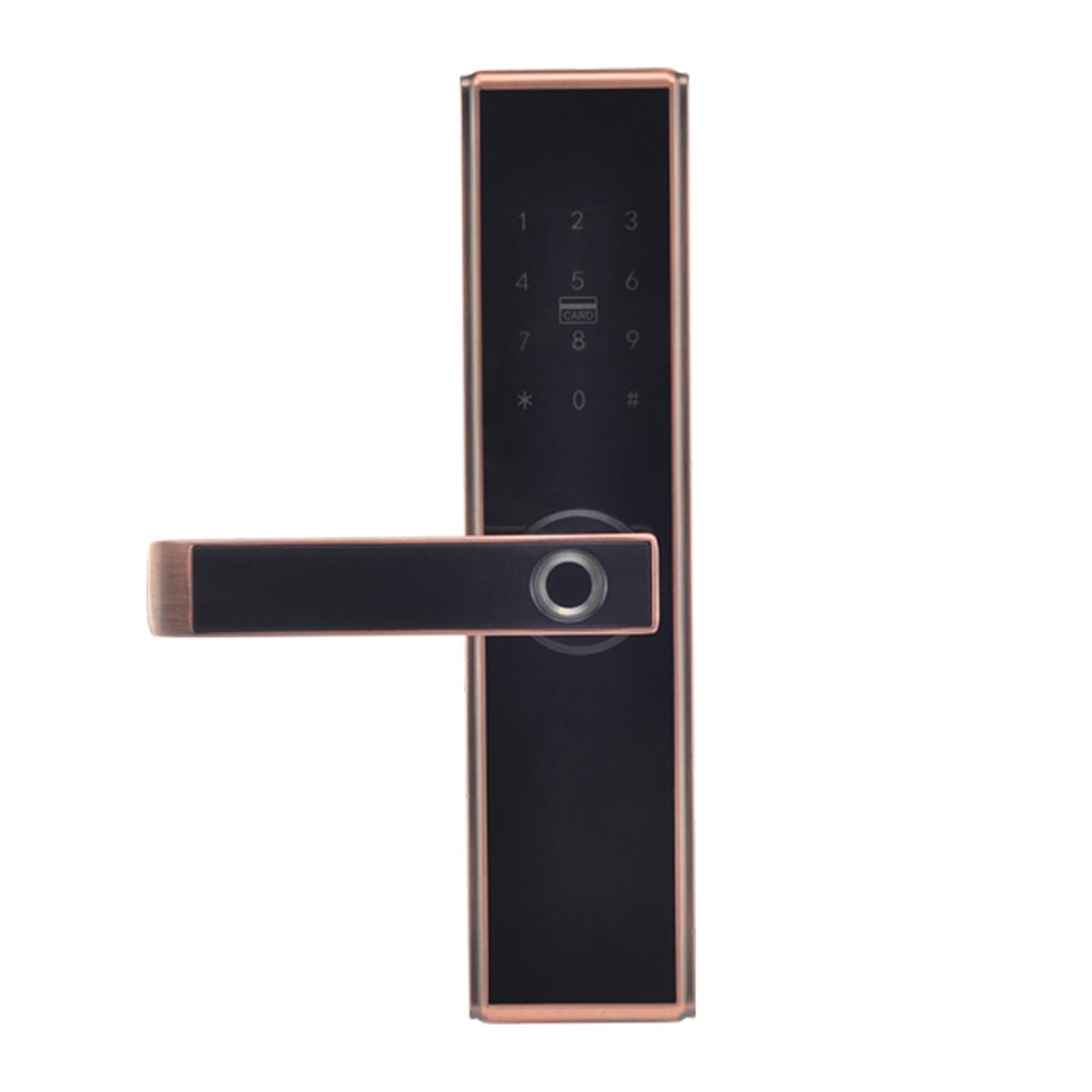 Замок биометрический автономный Trinix TRL-5109BTF Red Bronze Left с Bluetooth, считывателем отпечатков пальцев и карт Mifare купить в Украине