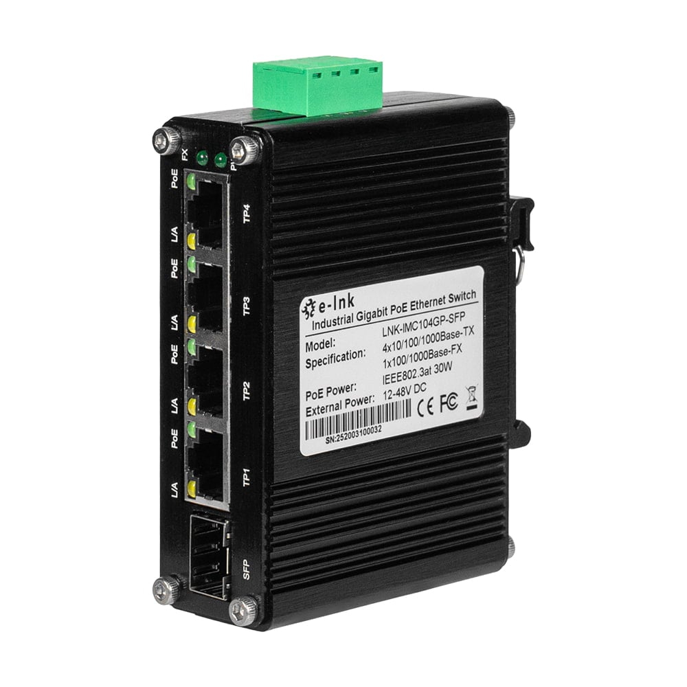 PoE-комутатор 5-портовий E-LINK LNK-IMC104GP-SFP IN 12-48V купити в Україні