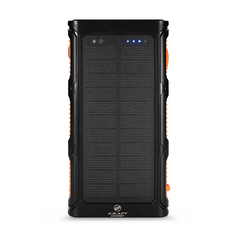 Повербанк с солнечной панелью 30000mAh Power Bank Kraft KPB-U1930HCSL Orange фонарь, динамогенератор купить в Украине