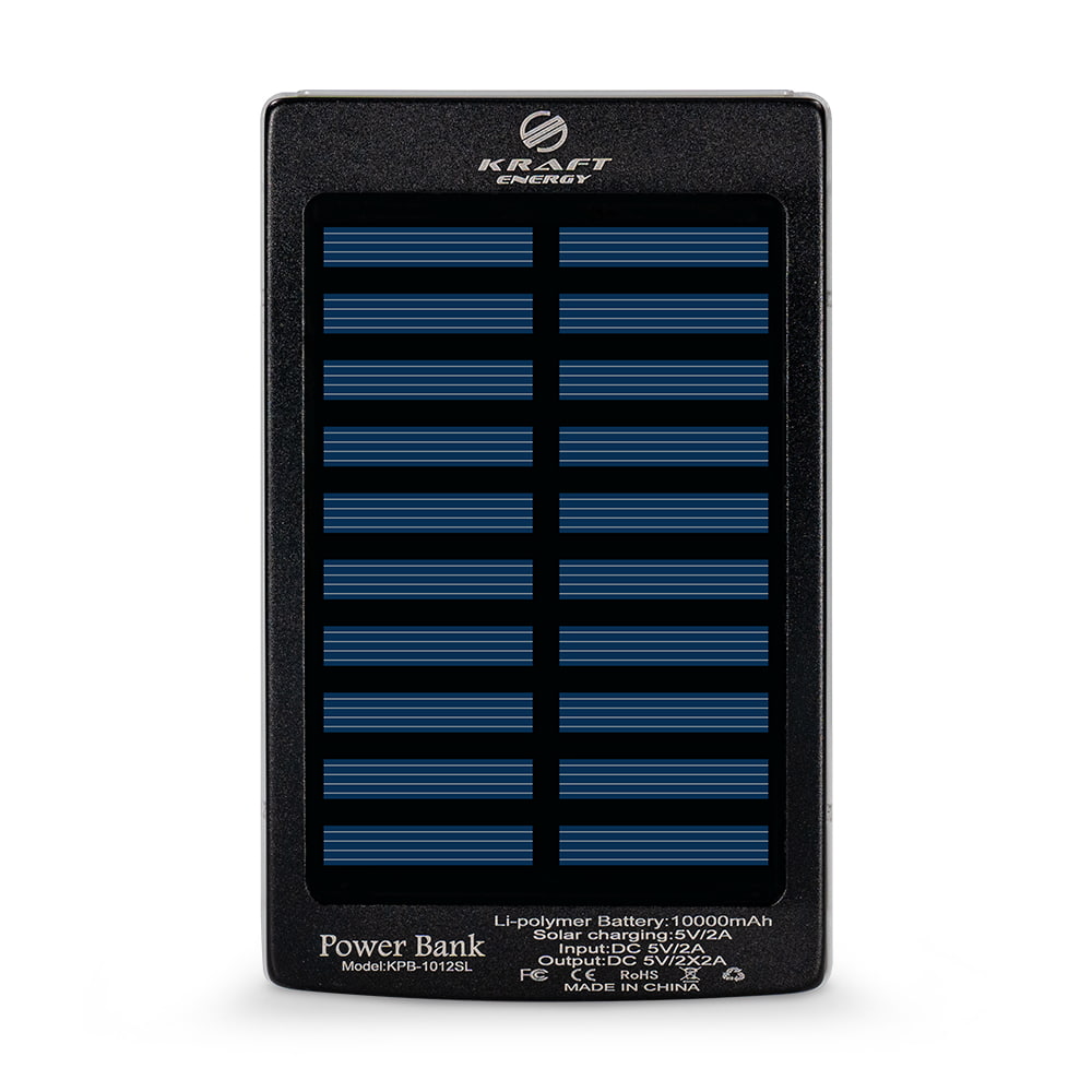 Повербанк з сонячною панеллю 10000mAh Power Bank Kraft KPB-1012SL Black LED-ліхтар купити в Україні