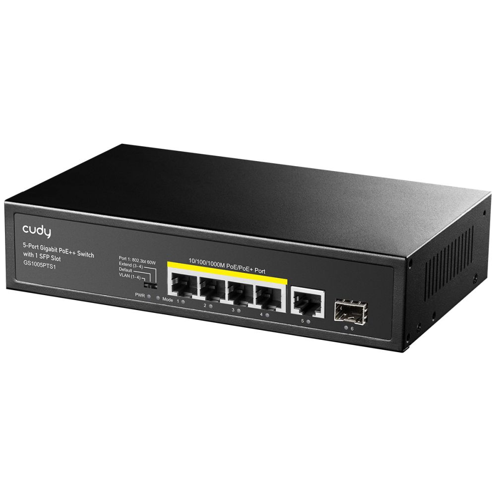 PoE-комутатор 6-портовий некерований Cudy GS1005PTS1 4 порти PoE+ SFP-порт гігабітний 120W купити в Україні