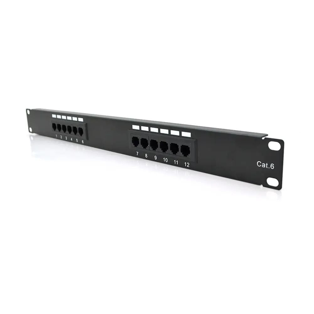 Патч-панель PiPo 12 портів UTP кат 6E 19" 1U неекранована чорна Q25 купити в Україні