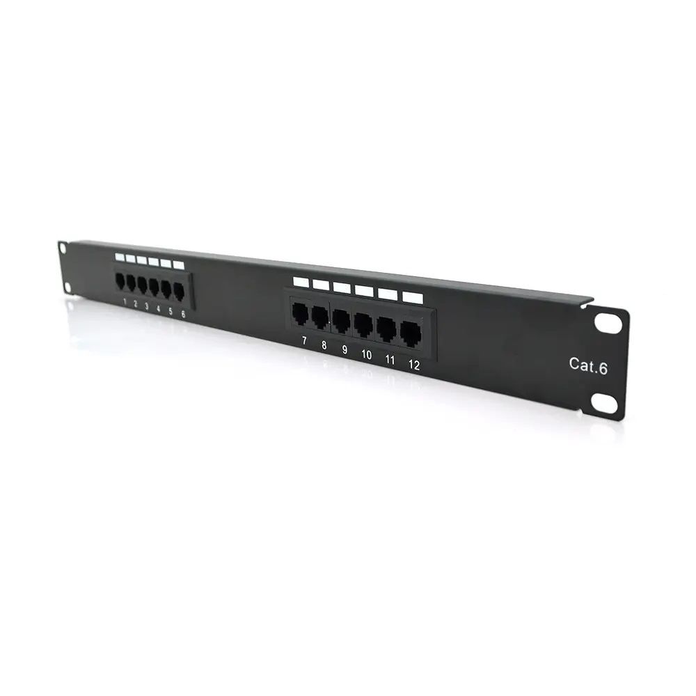 Патч-панель PiPo 12 портов UTP кат 6E 19" 1U неэкранированная черная Q25 купить в Украине