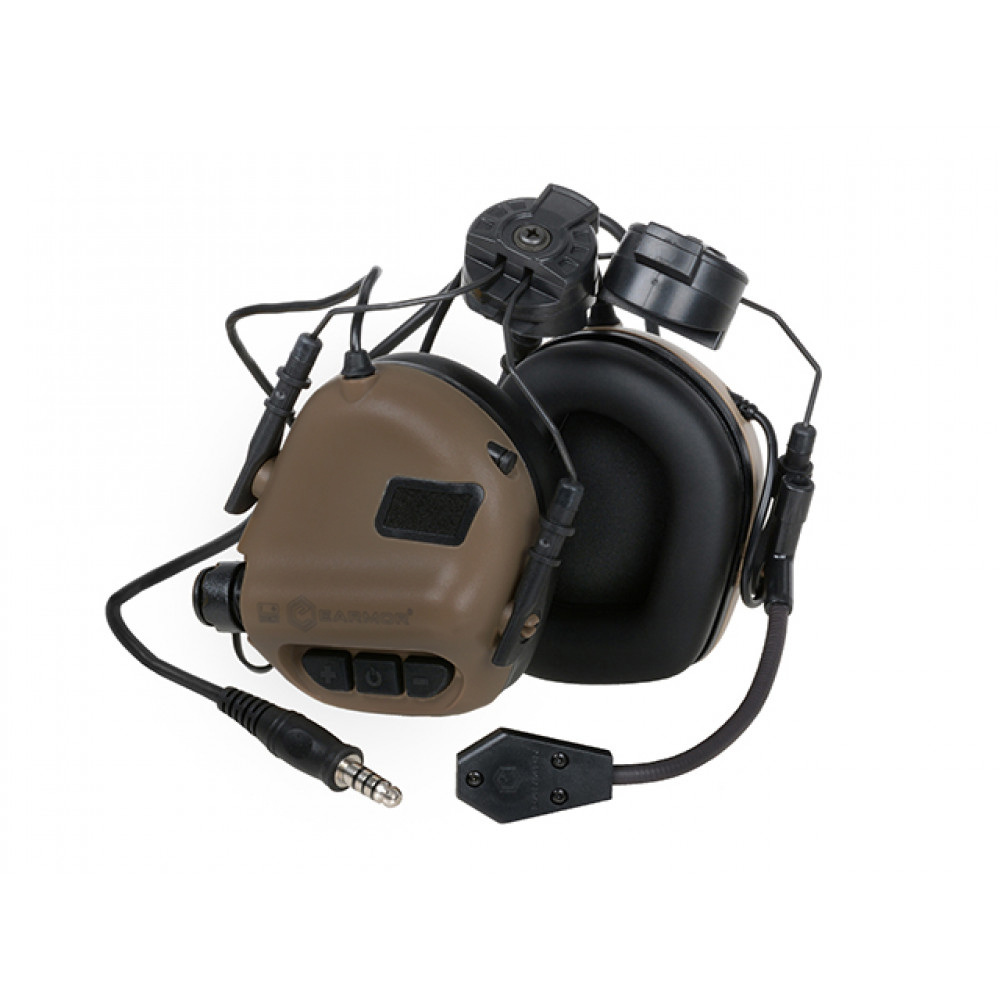 Активные защитные наушники Earmor M32H (CB) Coyote Brown с гарнитурой и креплением на шлем купить в Украине