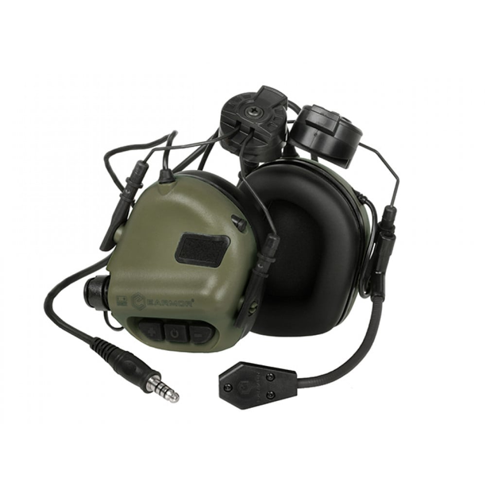 Активные защитные наушники Earmor M32H (FG) Olive с гарнитурой и креплением на шлем купить в Украине