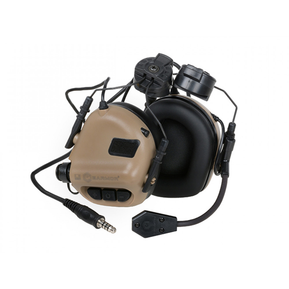 Активні захисні навушники Earmor M32H (TN) Tan з гарнітурою та кріпленням на шолом купити в Україні