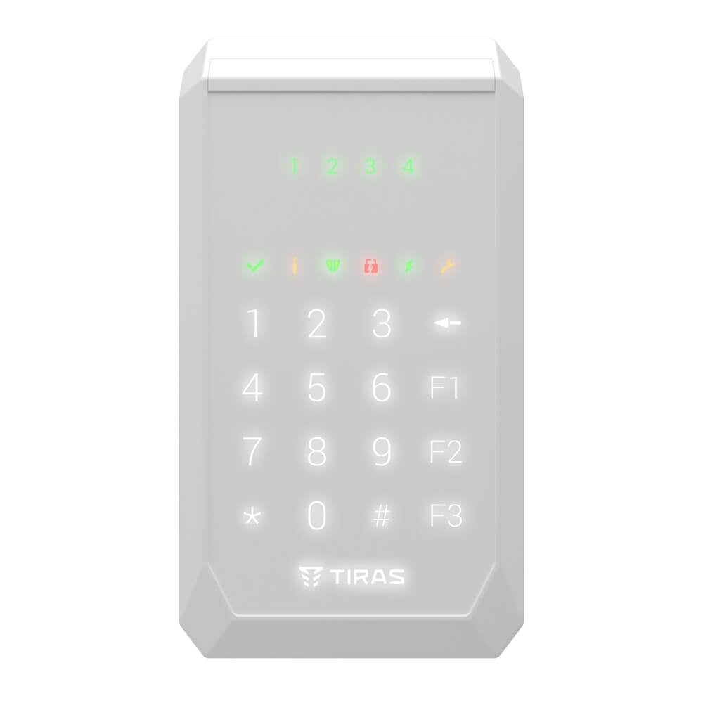 Клавіатура Tiras K-PAD4+ White на 4 індикатори зон з вбудованим зчитувачем NFC/Mifare купити в Україні