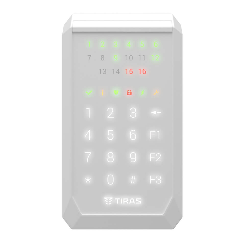 Клавиатура Tiras K-PAD16+ White на 16 индикаторов зон со встроенным считывателем NFC/Mifare купить в Украине