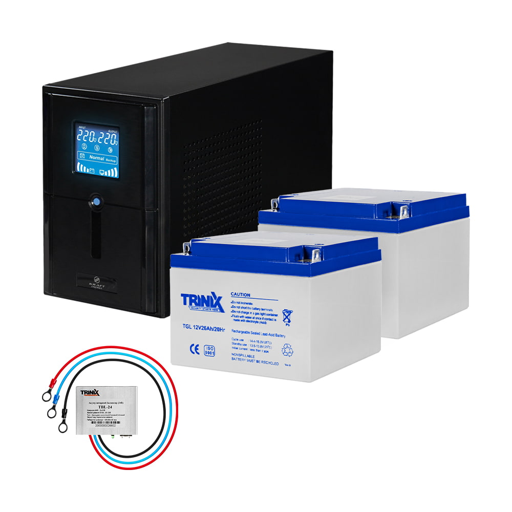 Комплект резервного живлення: Kraft PSW1000VA/800W(LCD)24V UPS + гелева батарея 660 Вт*год купити в Україні