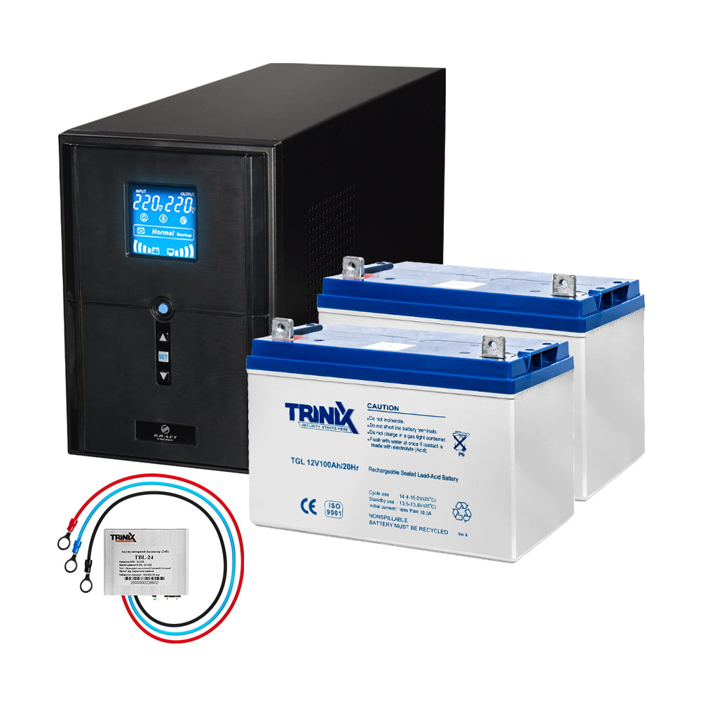 Комплект резервного питания Kraft PSW2000VA/1600W(LCD)24V UPS + гелевая батарея 2540 Вт*ч купить в Украине