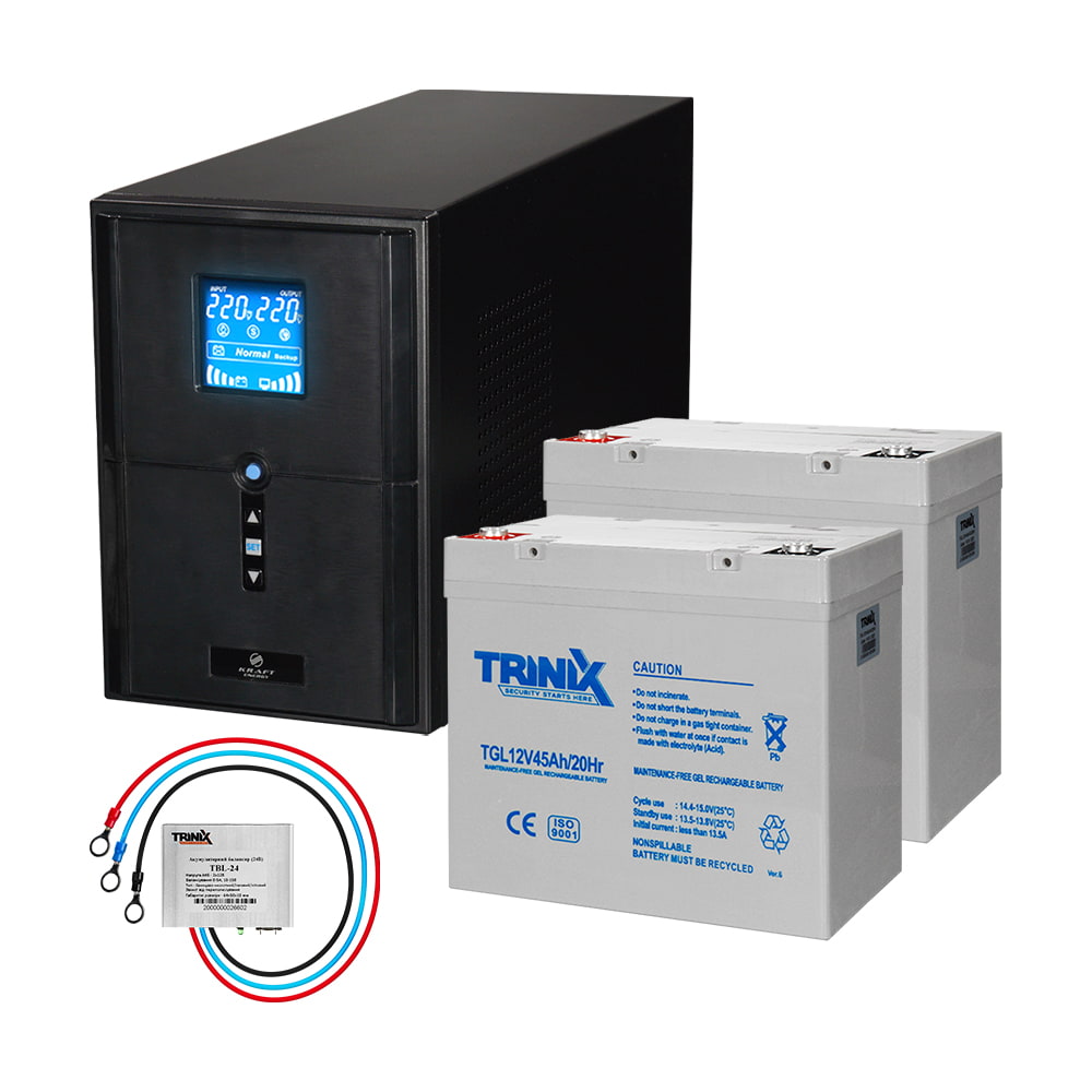 Комплект резервного питания: Kraft PSW2000VA/1600W(LCD)24V UPS + гелевая батарея 1143 Вт*ч купить в Украине
