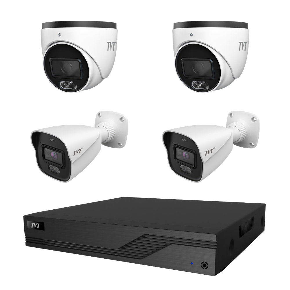 Комплект IP-відеонагляду на 4 камери TVT IP-Video Kit 4x4Mp (T/B) PoE: 2 купольні + 2 циліндричні 4Mp відеокамери + 4-канальний 8Mp відеореєстратор купити в Україні