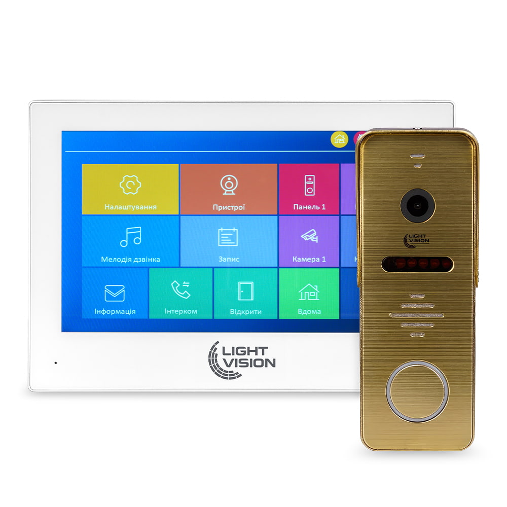 Комплект відеодомофона Light Vision: домофон 7" SINGAPORE (AI) FHD White та відеопанель RIO FHD Gold купити в Україні