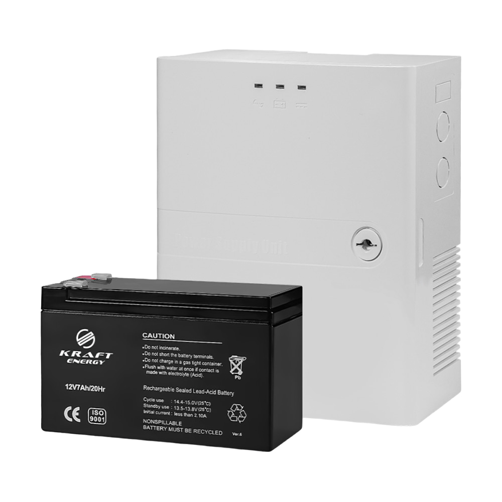 Комплект Kraft: джерело безперебійного живлення PSU-1203LED(P)  і акумуляторна батарея 12В 7.2Аг купити в Україні