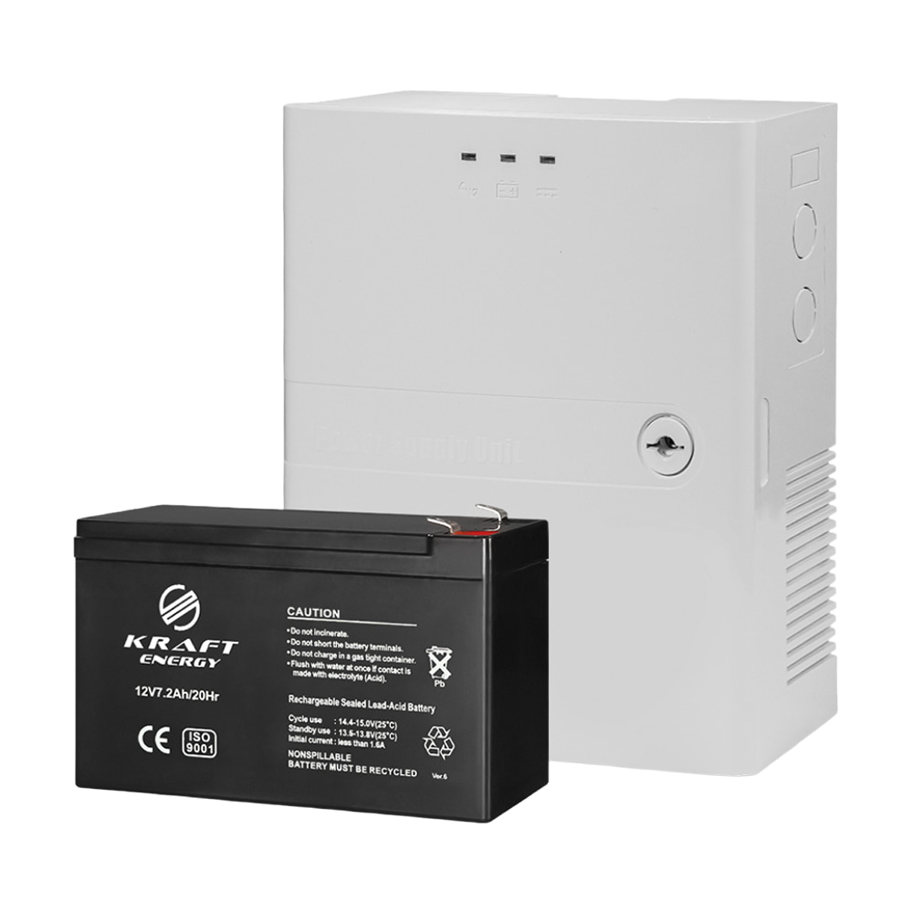 Комплект Kraft: источник бесперебойного питания PSU-1205LED(P) и аккумуляторная батарея 12В 7.2А купить в Украине