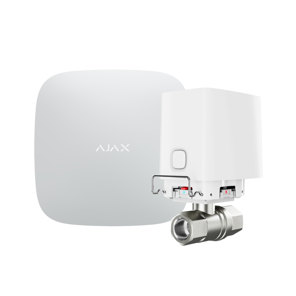 Комплект антипотоп Ajax: централь Hub2 (2G) + кран перекрытия воды WaterStop 1" (DN25), белый купить в Украине