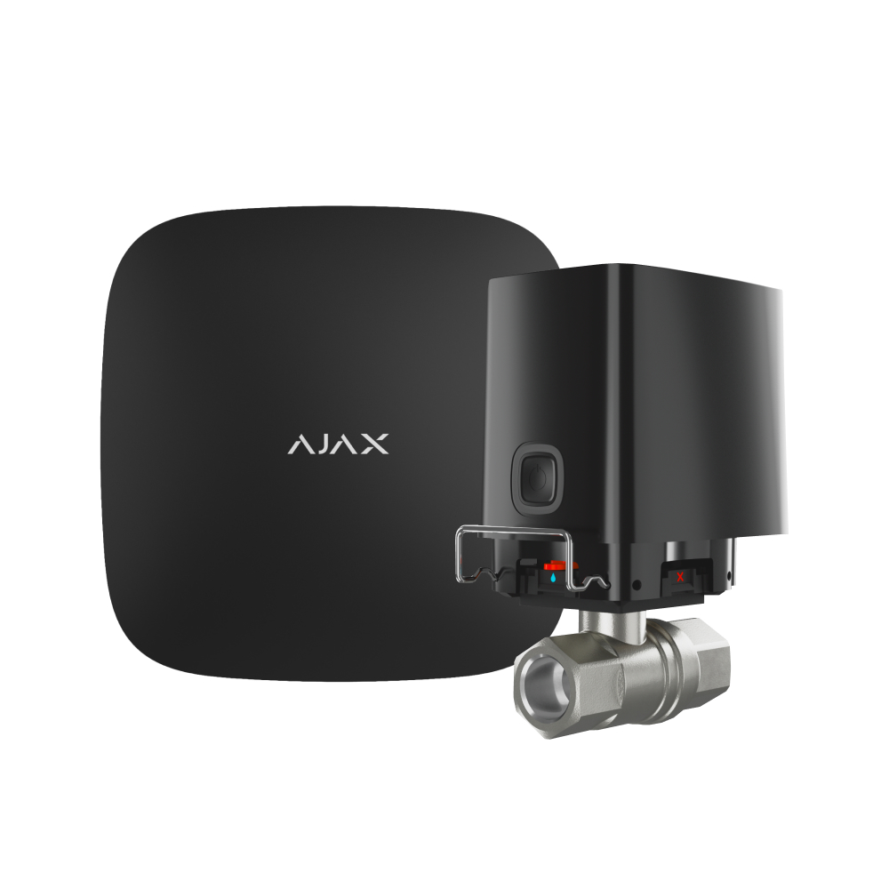 Комплект антипотоп Ajax: централь Hub2 (2G) + кран перекрытия воды WaterStop 1" (DN25), черный купить в Украине