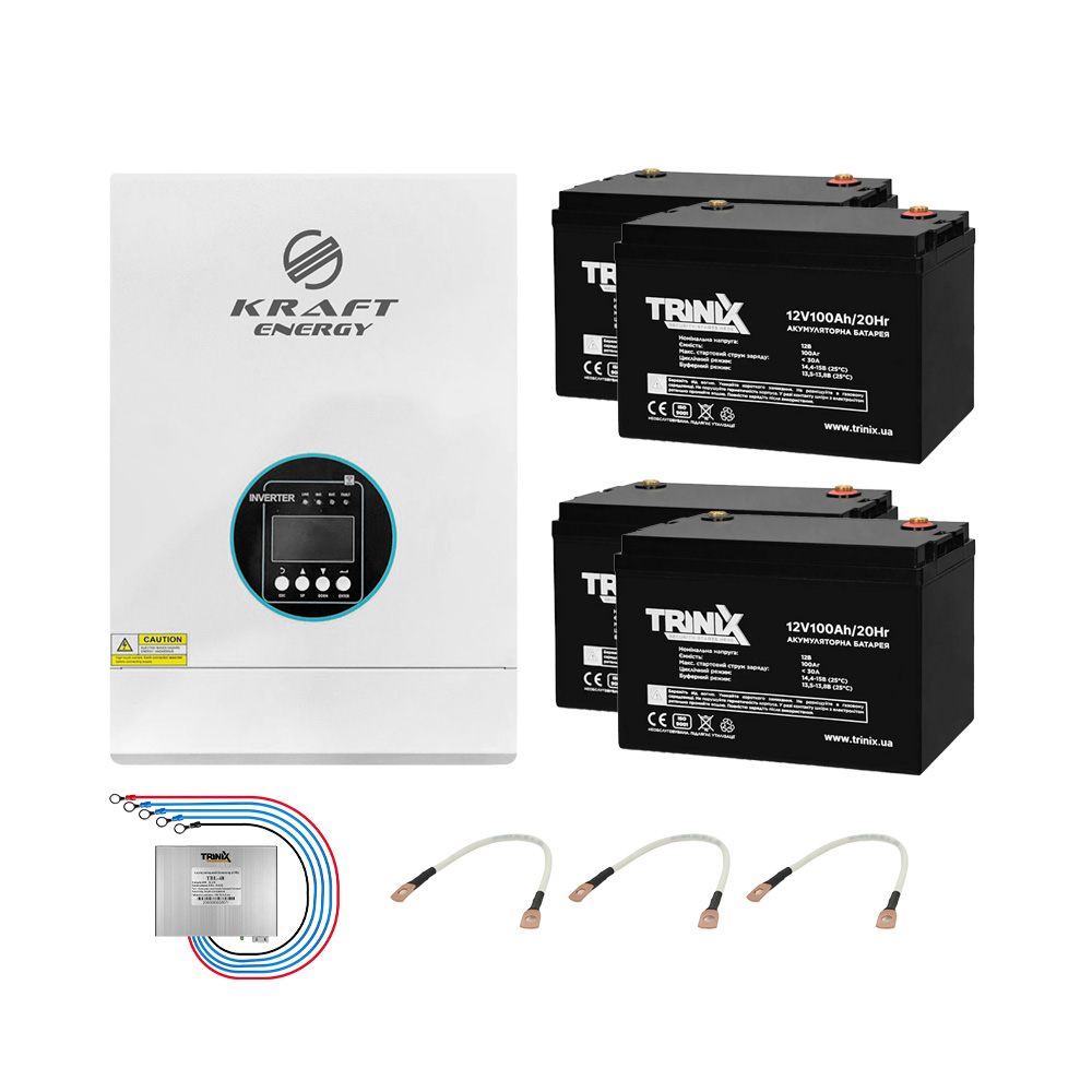 Комплект резервного питания: гибридный инвертор на 5kW Kraft из АКБ 12В Trinix 12V 100Ah AGM 4 шт. купить в Украине