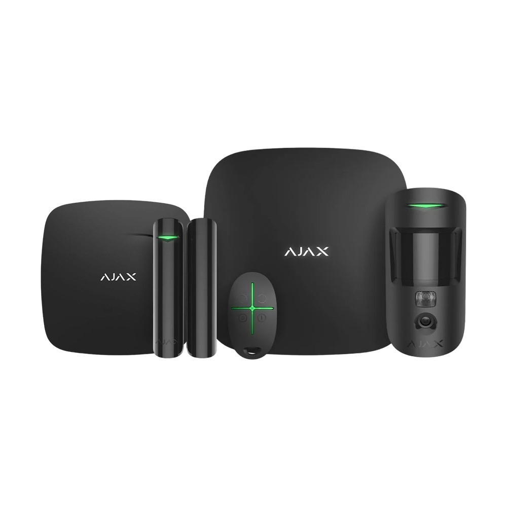 Комплект беспроводной сигнализации Ajax: StarterKit Cam Plus с 2G, 3G, 4G, WiFi и Ethernet + датчик дыма и угарного газа FireProtect Plus, черный купить в Украине
