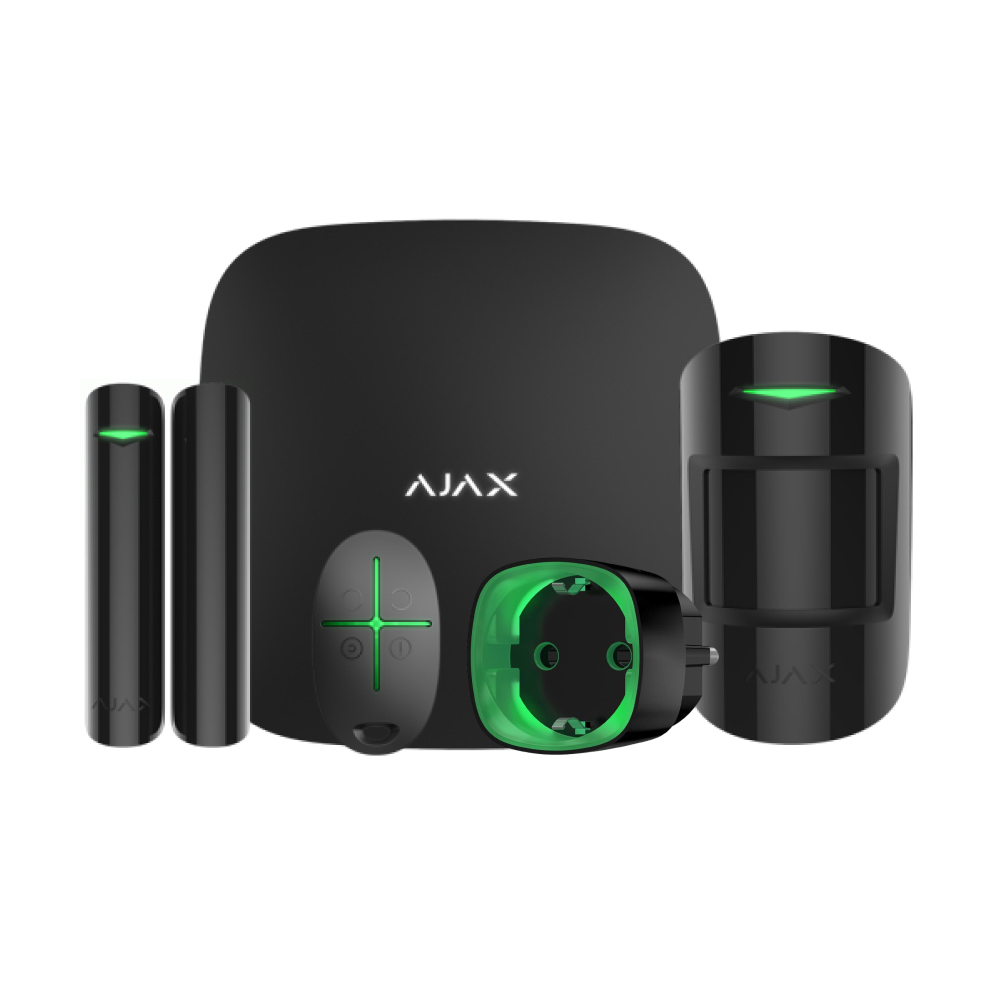 Комплект беспроводной сигнализации Ajax: StarterKit с 2G и Ethernet + умная розетка Socket (type F) Jeweller, черный купить в Украине