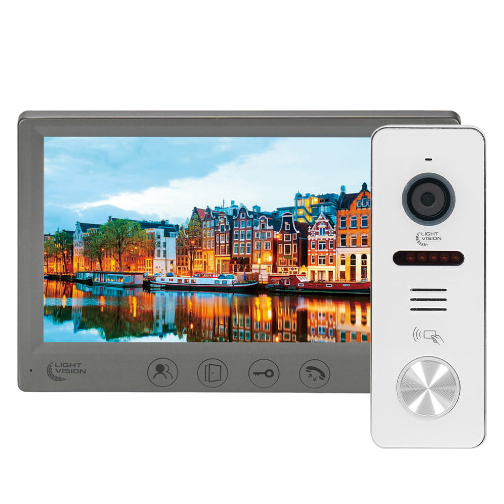 Комплект видеодомофона Light Vision: видеодомофон 7" AMSTERDAM FHD Grey и видеопанель 2Mp White купить в Украине