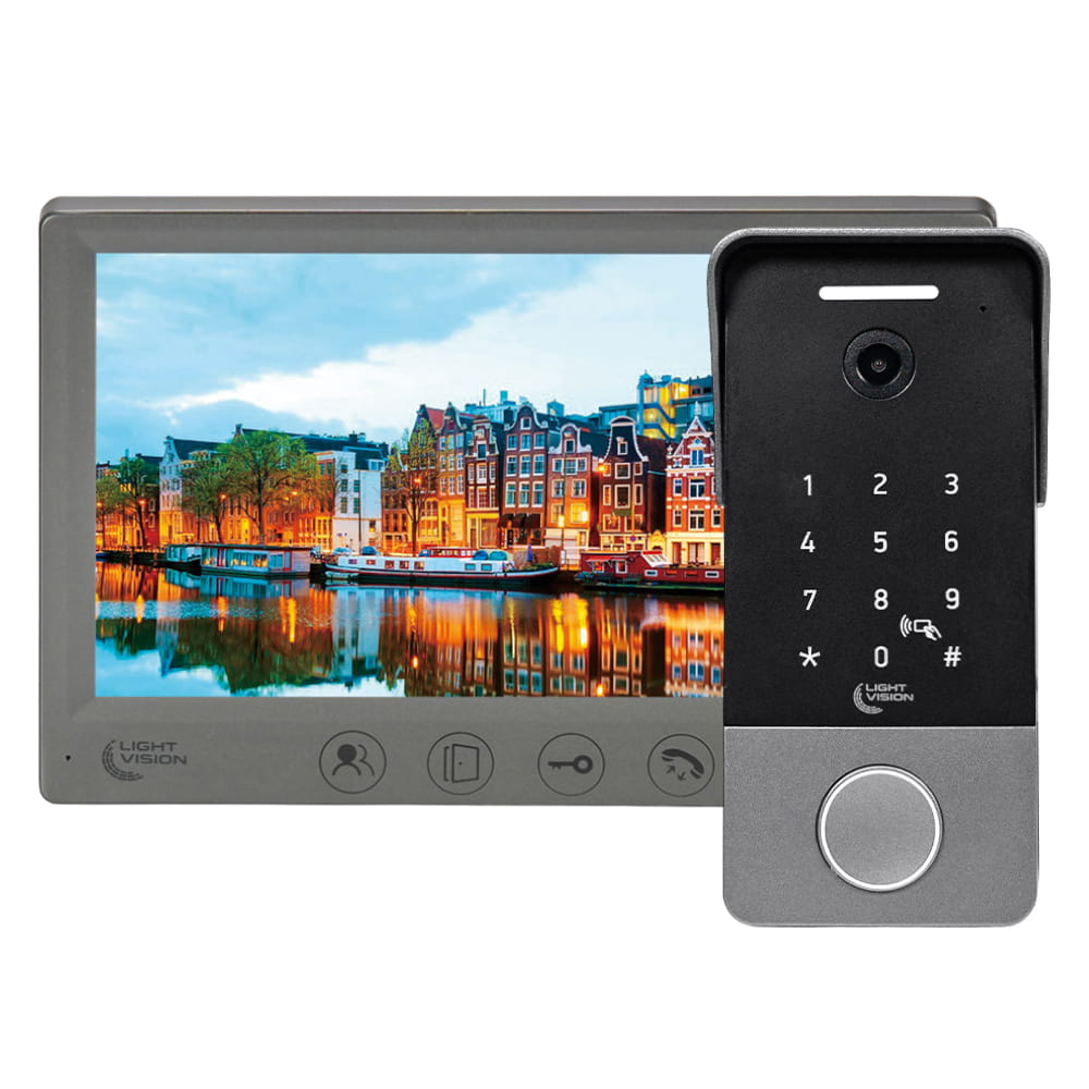 Комплект відеодомофона Light Vision: домофон 7" AMSTERDAM FHD Grey та відеопанель 2Mp RIO FHD(KEY) Silver купити в Україні