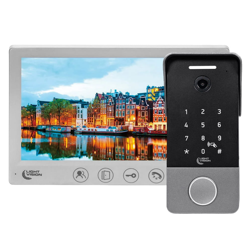 Комплект видеодомофона Light Vision: видеодомофон 7" AMSTERDAM FHD White и видеопанель 2Mp RIO FHD(KEY) Silver купить в Украине