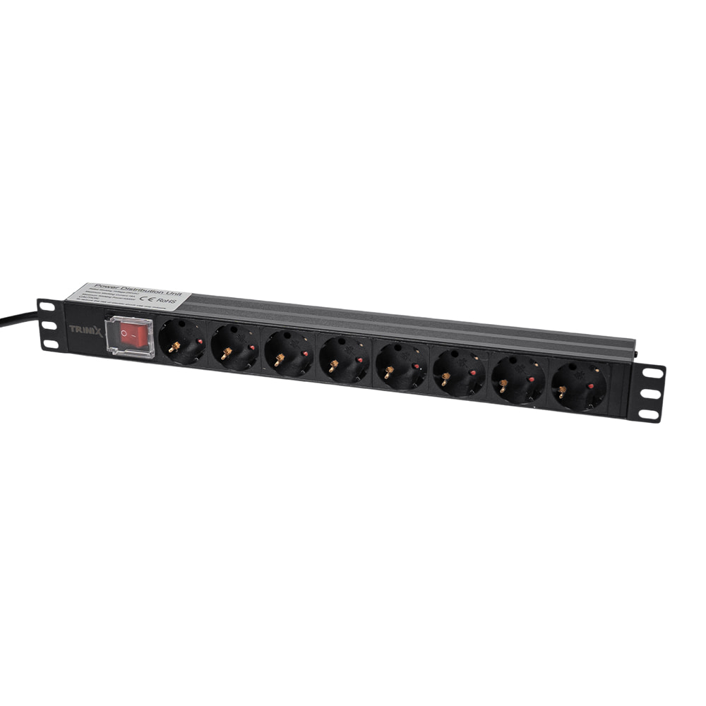 Блок розеток Trinix TRX-PDU/8M-16А Black для комутаційної шафи 19" на 8 розеток, з вимикачем купити в Україні