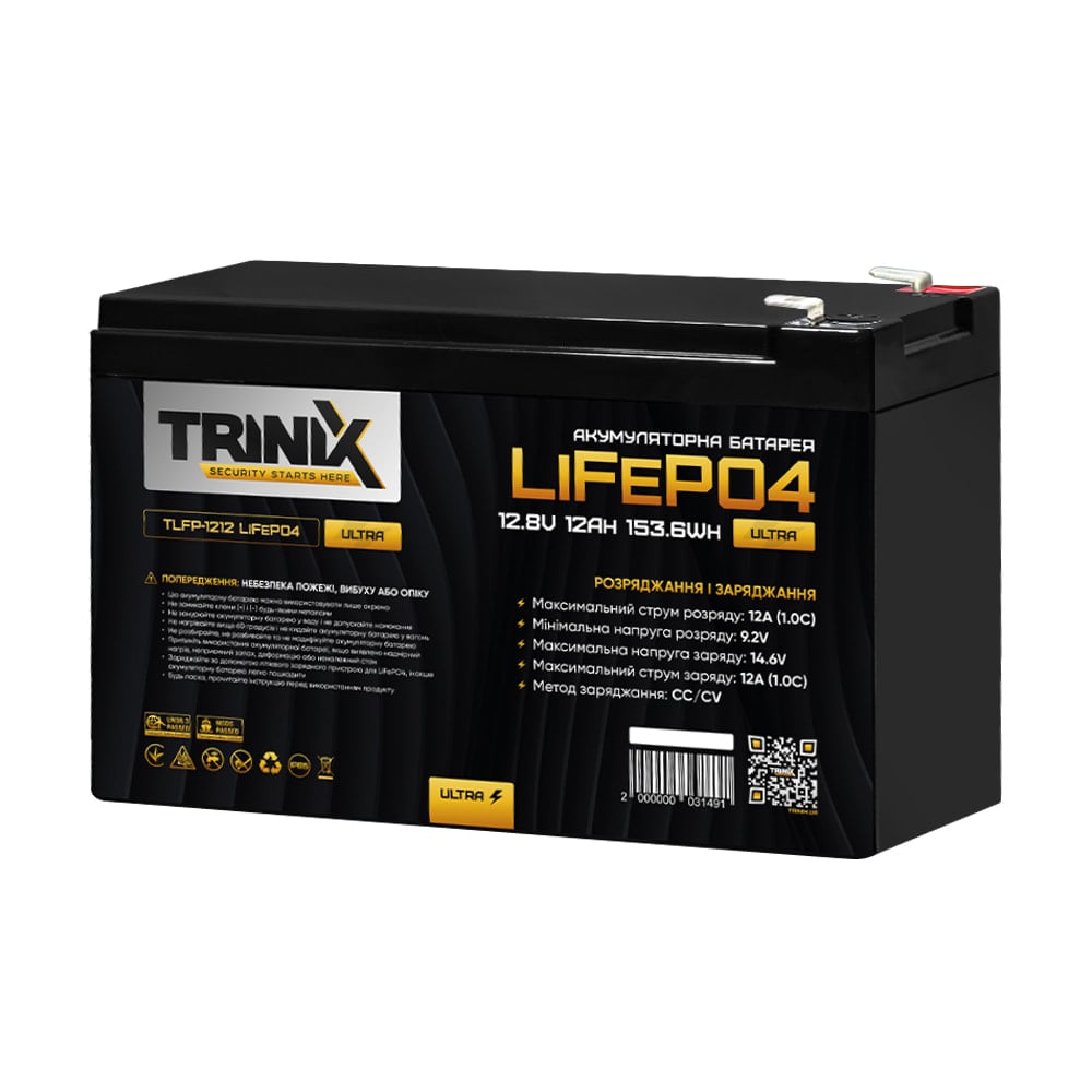 Акумуляторна батарея літій-залізо-фосфатна 12.8В 12А*год Trinix TLFP-1212 Ultra LiFePO4 (Black) купити в Україні