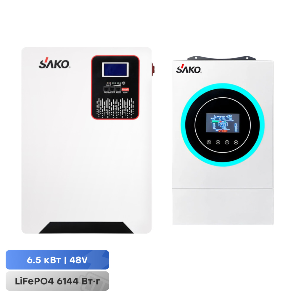 Комплект резервного питания Sako: гибридный инвертор 6.5kVA/6.2kW SUNON V 48V+120A MPPT и аккумуляторная батарея 51.2В 6144Втг Li-Sun series LiFePo4 купить в Украине