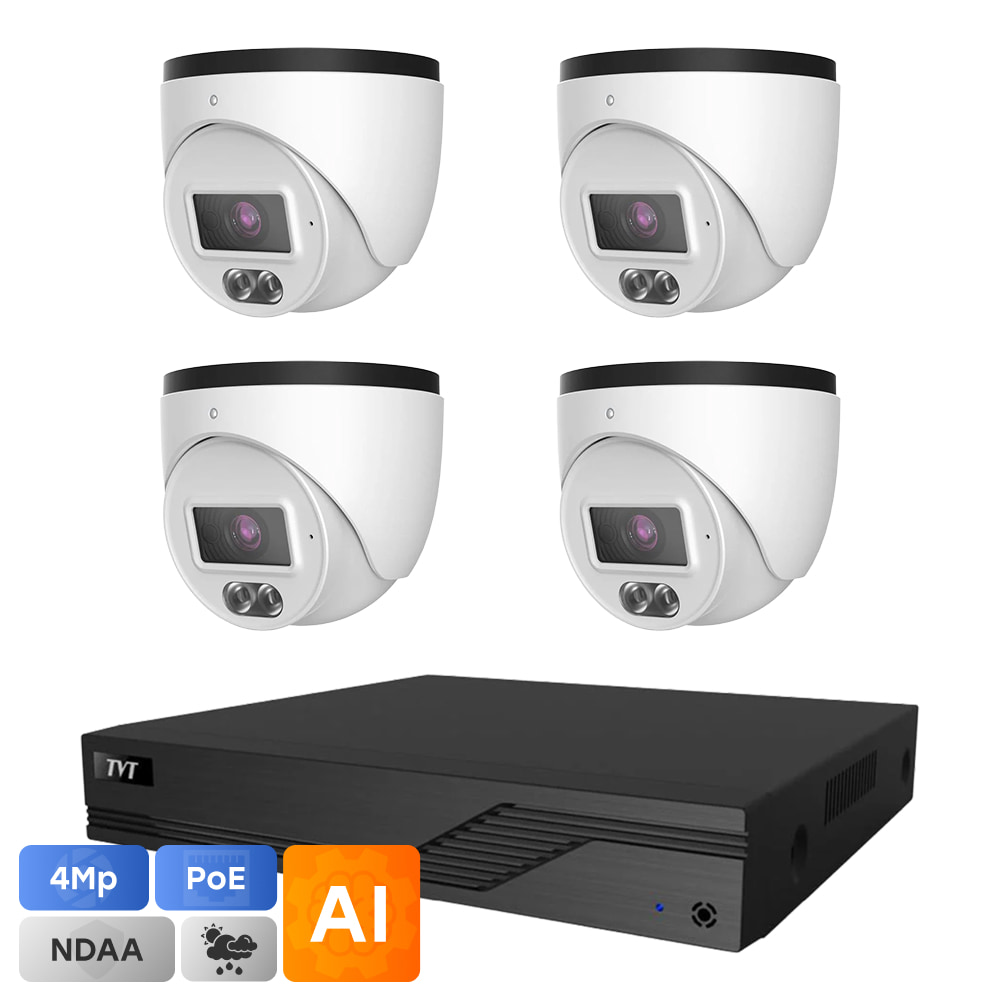 Комплект IP-видеонаблюдения на 4 камеры TVT IP-Video Kit 4x4Mp (T) PoE: 4 купольные 4Mp видеокамеры + 4-канальный 6Mp видеорегистратор купить в Украине