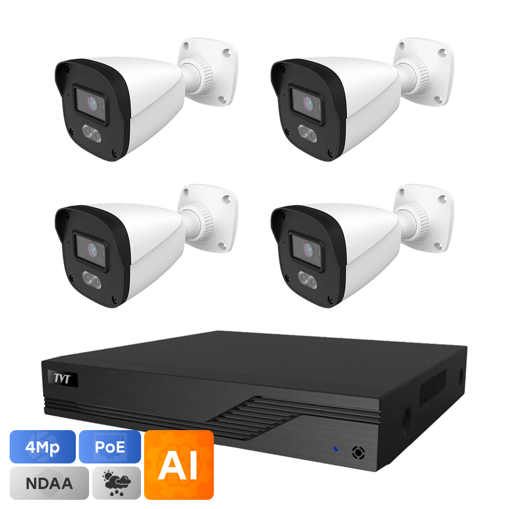 Комплект IP-видеонаблюдения на 4 камеры TVT IP-Video Kit 4x4Mp (B) PoE: 4 цилиндрические 4Mp видеокамеры + 4-канальный 6Mp видеорегистратор купить в Украине
