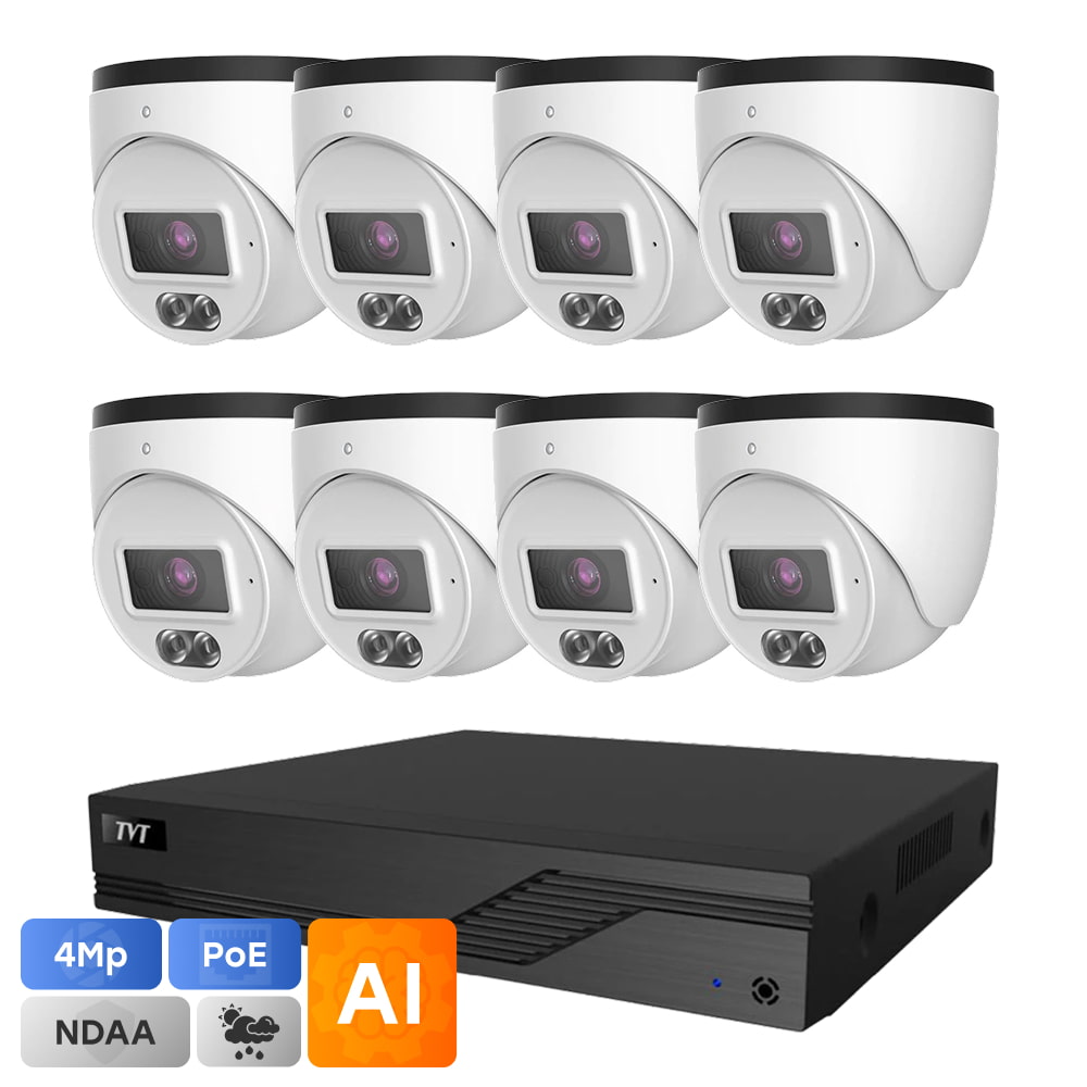 Комплект IP-відеонагляду на 8 камер TVT IP-Video Kit 8x4Mp (T) PoE: 8 купольних 4Mp відеокамери + 8-канальний 8Mp відеореєстратор купити в Україні
