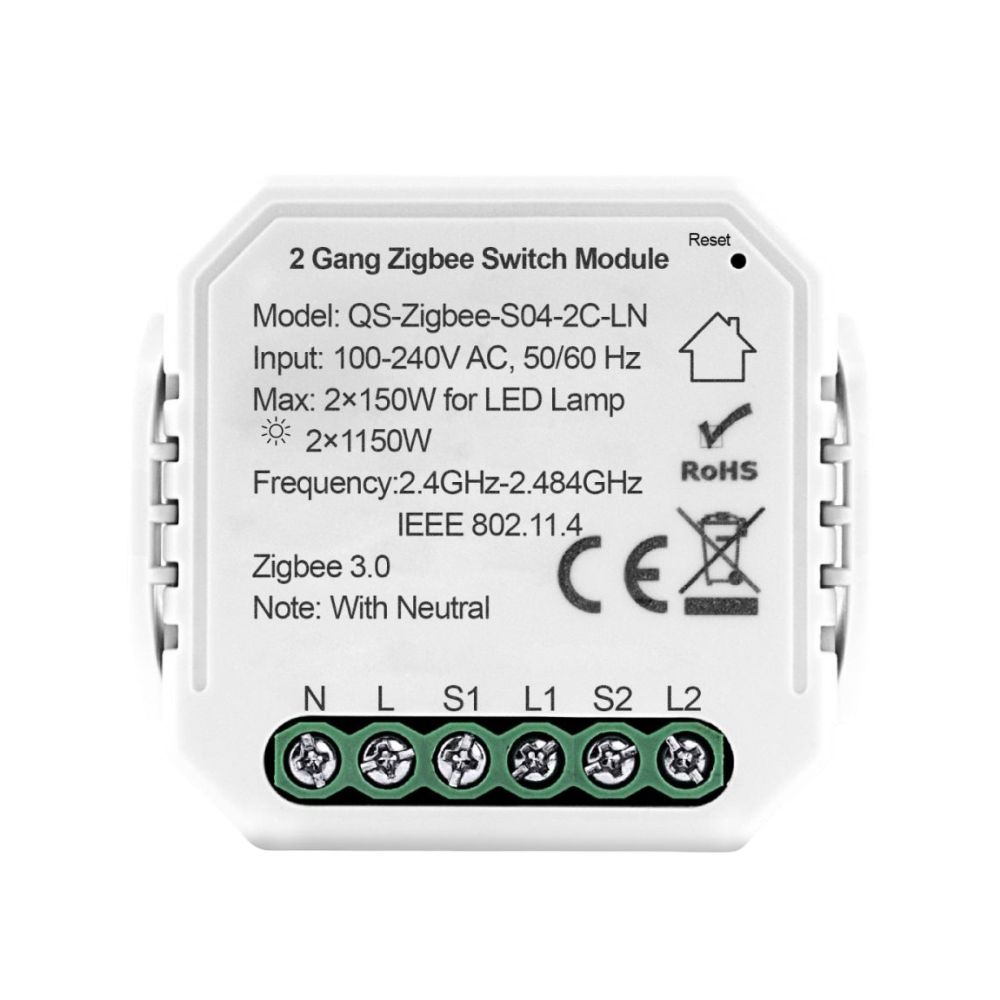 Умное реле на 2 канала Akubela QS-Zigbee-S04-2C-LN купить в Украине