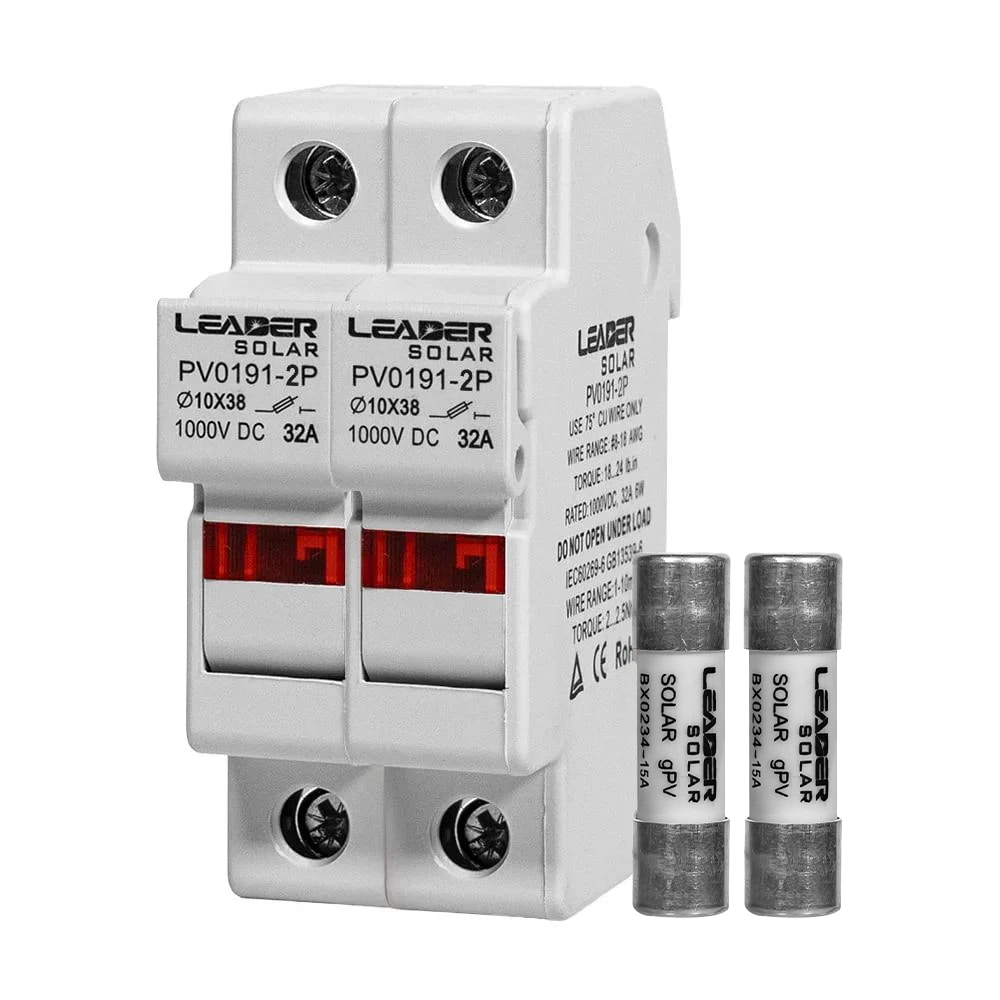 Комплект разъединителя и предохранителя 1000V Leader 32A PV0191-2P и 2 шт. 15A BX0234 для солнечных панелей купить в Украине