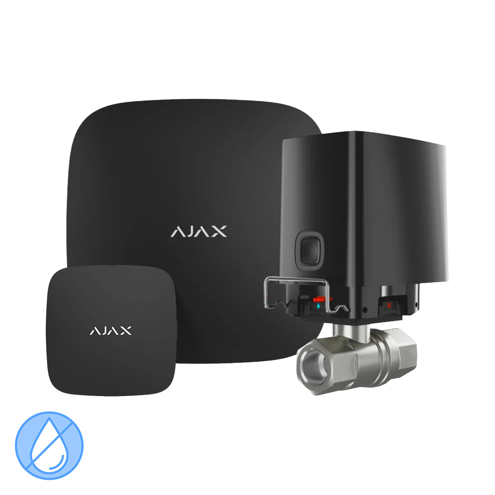 Комплект антипотоп Ajax: централь Hub2 (2G) + датчик затоплення LeaksProtect + кран перекриття води WaterStop 1" (DN25), чорний купити в Україні