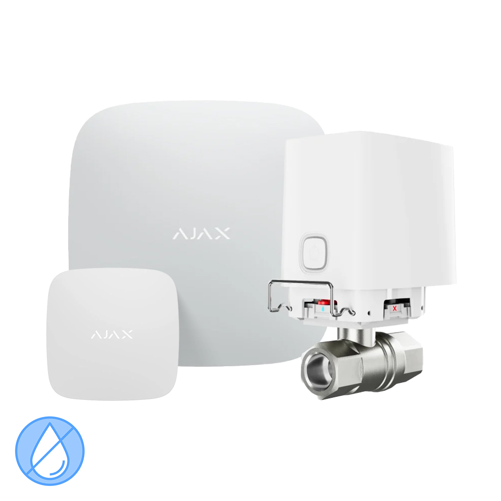Комплект антипотоп Ajax: централь Hub2 (2G) + датчик затоплення LeaksProtect + кран перекриття води WaterStop 3/4" (DN20), білий купити в Україні
