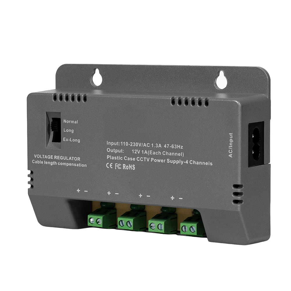 Блок питания Kraft KRF-1204B (4CH) 60W, 4 канала нагрузки, 12V/1A на 1 канал, с регулятором напряжения для компенсации длины кабеля купить в Украине
