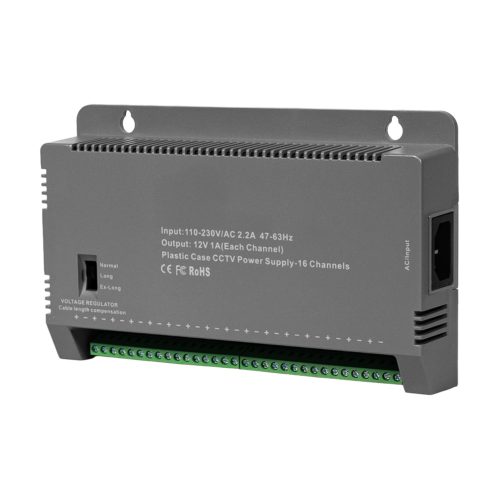 Блок питания Kraft KRF-1216B (16CH) 200W, 16 каналов нагрузки, 12V/1A на 1 канал, с регулятором напряжения для компенсации длины кабеля купить в Украине