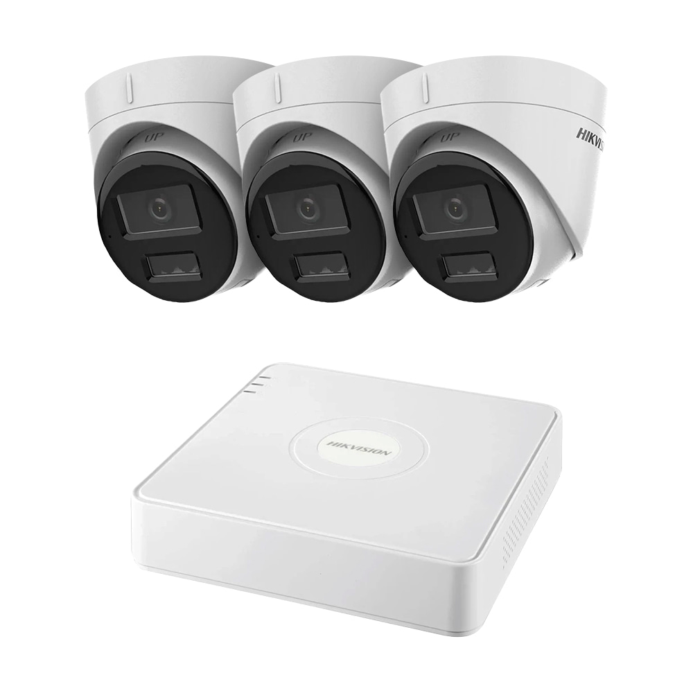 Комплект IP-видеонаблюдения на 3 камеры Hikvision IP-Video Kit 3x2Mp (T) Mic DualLight: 3 купольные 2Mp видеокамеры + 4-канальный 6Mp видеорегистратор купить в Украине