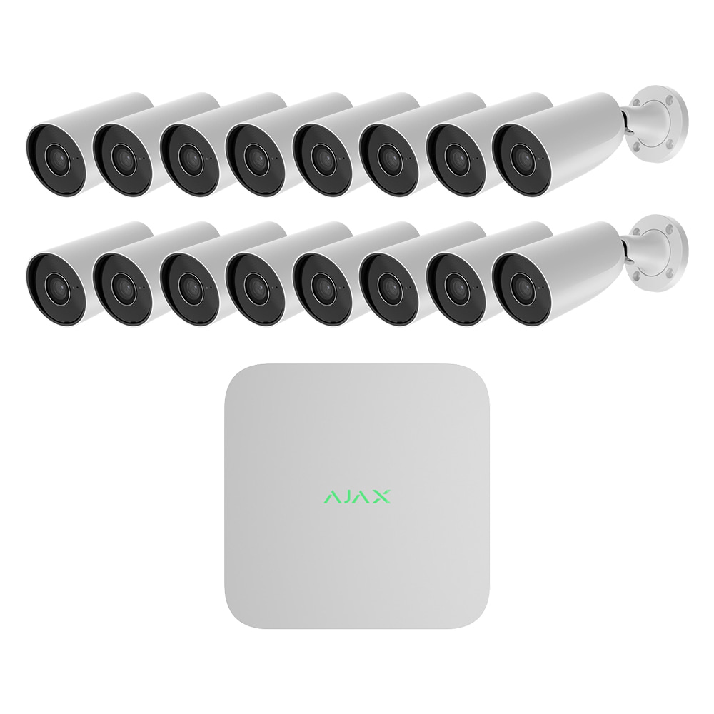 Комплект IP-відеонагляду на 16 камер Ajax IP-Video Kit 16x5Mp/2.8mm (BW): 16 циліндричних 5Mp відеокамер + 16-канальний 8Mp відеореєстратор купити в Україні