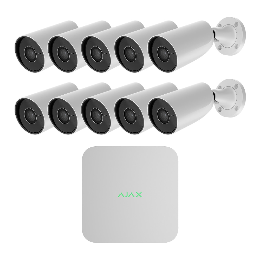 Комплект IP-відеонагляду на 10 камер Ajax IP-Video Kit 10x5Mp/2.8mm (BW): 10 циліндричних 5Mp відеокамер + 16-канальний 8Mp відеореєстратор купити в Україні