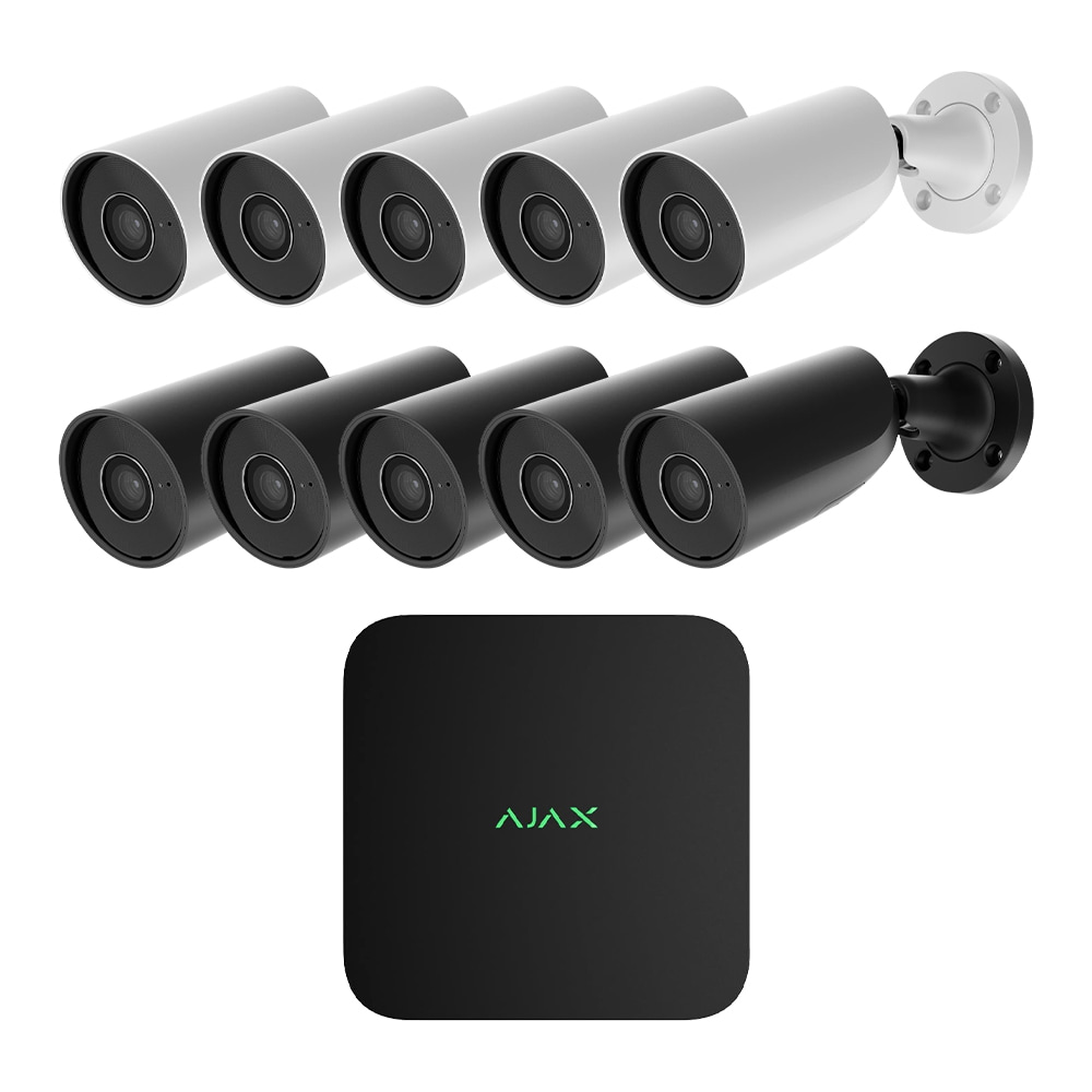 Комплект IP-відеонагляду на 10 камер Ajax IP-Video Kit 10x5Mp/2.8mm (BW/BB): 10 циліндричних 5Mp відеокамер + 16-канальний 8Mp відеореєстратор купити в Україні